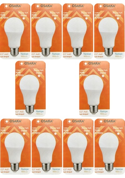 10 Adet Osaka 12w 90w Beyaz Işık 6500k E27 Duylu Kalın Duy Led Ampul