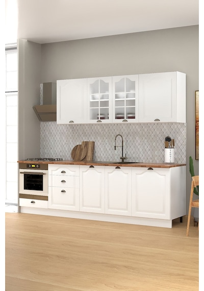270 Cm Greena White Tezgahlı %100 Mdf Hazır Mutfak Dolabı Beyaz