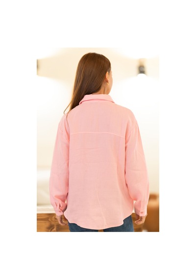 Cep Detaylı Oversize Gömlek Pembe