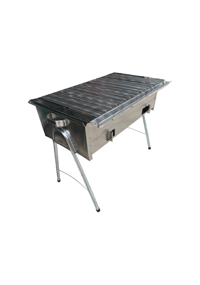 Paslanmaz Kömürlü Mangal 35 X 60 Cm Portatih Ayaklı Kalın Malzeme Gri