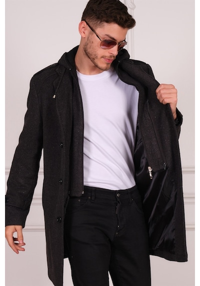 Plt8401 Dewberry Erkek Palto-Desenli Siyah-Desenli Siyah