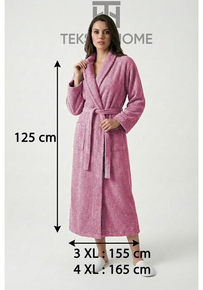 %100 Pamuklu Unisex Bornoz Şalyaka Cepli Büyük Beden 3xl 4xl Erkek Kadın Bornoz Nar Çiçeği