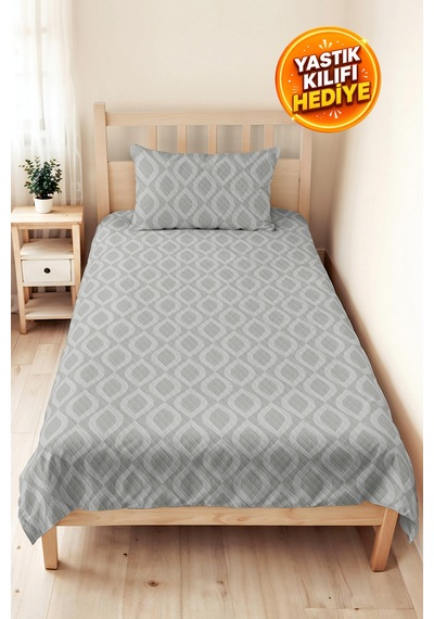 Gri Geometrik Modern Genç Odası Tek Kişilik Pike Takımı-antrasit Minimal 160x220 Cm Yatak Örtüsü Mumlu Saten Serabı