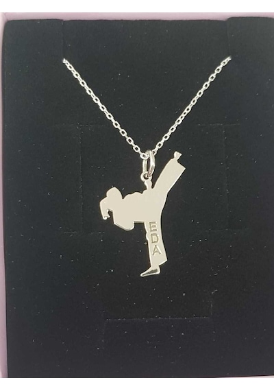Karete Tekvando Judo Dövüş Figürlü Kişiye Özel 925 Ayar Gümüş Hediye Kolye