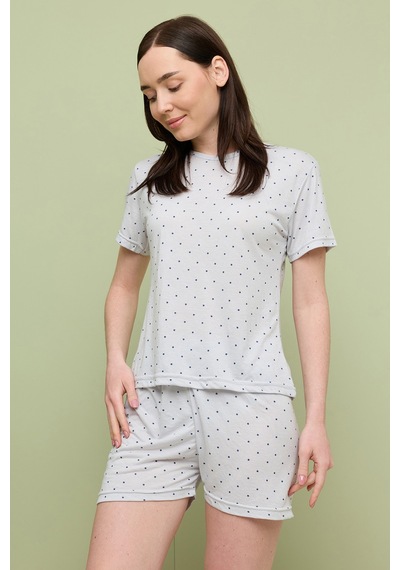 Fullamoda Yıldız Desenli Bisiklet Yaka Şortlu Pijama Takımı Gri
