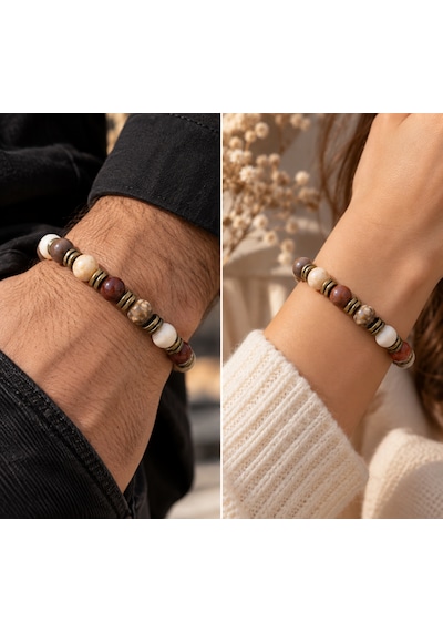 Doğal Taş Fosil Mercan Ve Hematit Taşlı Unisex Tasarım El Yapımı Bileklik Karışık Renk