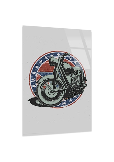 Motosiklet Amerikan Bayrak Arması - Cam Tablo - Deg0512 35 X 50 Cm
