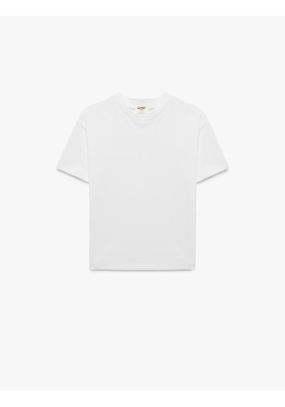 Koton Pamuklu Kısa Kollu Bisiklet Yaka Oversize Basic Tişört Beyaz 6skb10023tk Beyaz