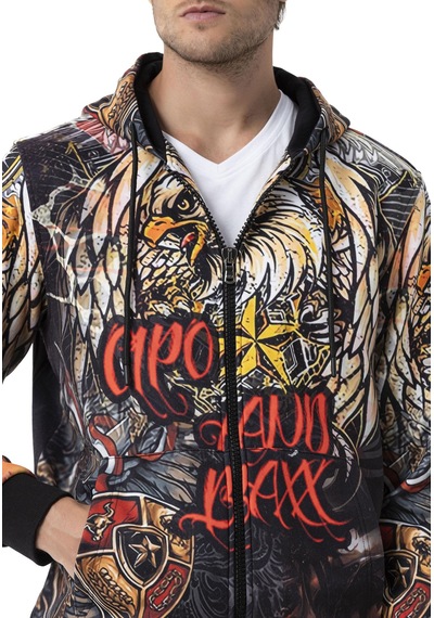 Cipo & Baxx Kartal Desenli Kapşonlu Erkek Sweatshirt Cl574 Siyah