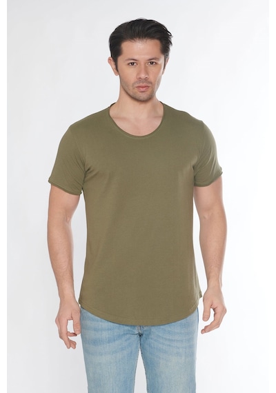 Black Horn Erkek Geniş Yaka %100 Pamuk Salaş T-shirt Haki