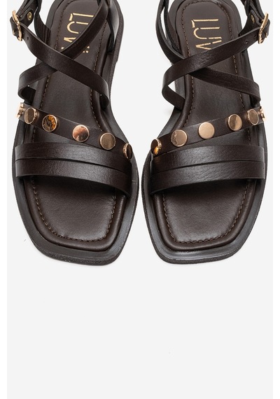 Luvishoes Poole Kahverengi Hakiki Deri Çok Bantlı Kadın Sandalet