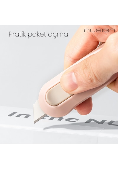 Nusıgn Mini Kesici Bıçak Otomatik Geri Çekmeli Güvenli Maket Bıçağı Pembe