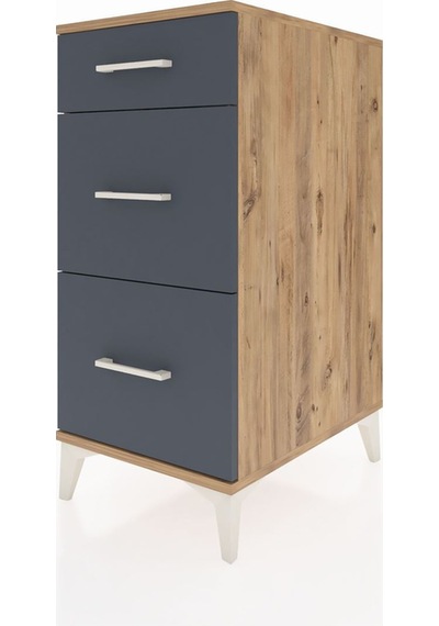 Kronos Komodin 3 Çekmeceli 44x59x96 Çam-antrasit Atlas Çam