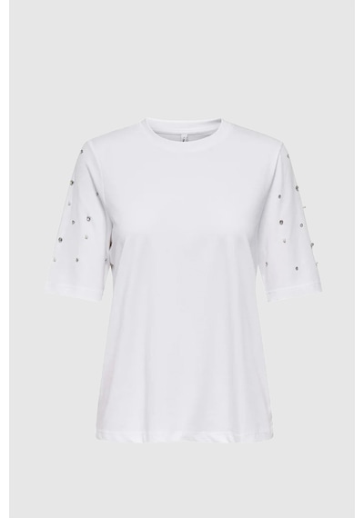Only Kadın Onljulıa Bisiklet Yaka Taş Detaylı %100 Pamuk T-shirt 15324847 Whıte Whıte
