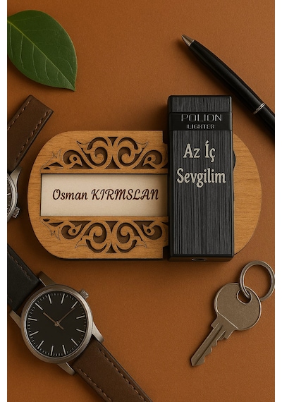 Hediye Çakmak Kişiye Özel İsim Yazılı Ve Mdf Tasarım Kutulu No:1002 Siyah