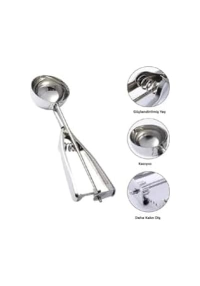 Paslanmaz Çelik Dondurma Kaşığı 4 Cm Kepçe 20.5 Cm Uzunluk Ergonomik Tutma Profesyonel Porsiyon Kaşığı Çelik Yay Mekanizmalı