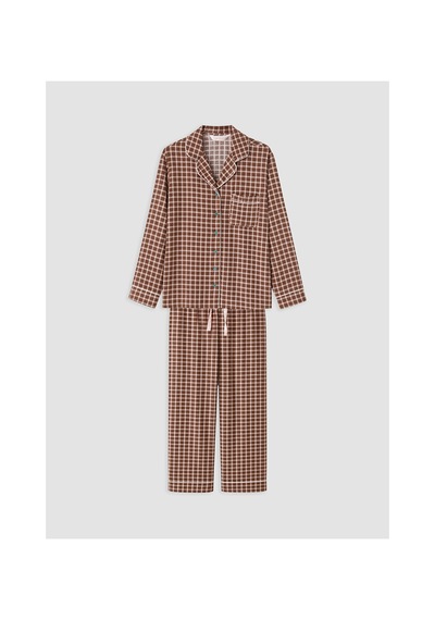 Lcw Dream Kahverengi Gömlek Yaka Ekose Kadın Pijama Takımı