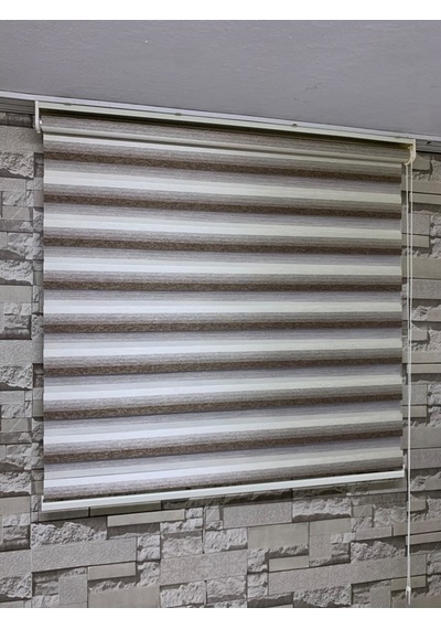 Kahve Krem Geçişli Zebra Perde (Etek Düz)
