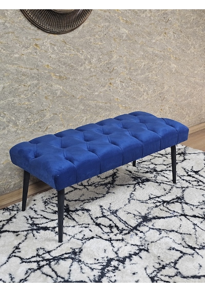 Zafir Siyah Boyalı Sivriltme Ayaklı 90 Cm Puf Bench - Puf - Bench - Kasalı Oturak - Oturak - Yatak Ucu Puf Mavi