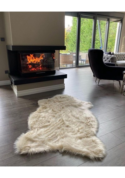 Kuzu Post Üst Kalite Tüy Dökmez Yıkanabilir Yumuşak Dokulu Peluş Halı, Kemik, 50 X 80 Beyaz