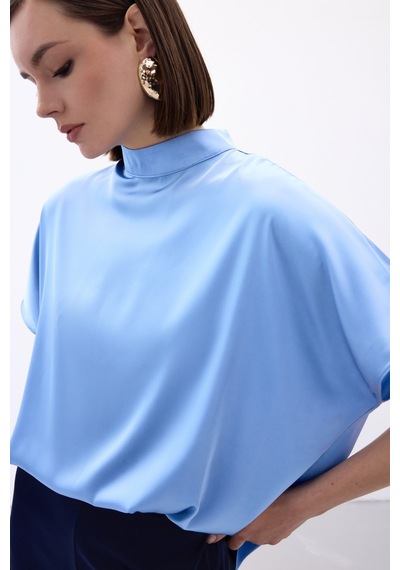 Sateen Yarasa Kol Salaş Bluz - Bebe Mavi-136539 Bebe Mavi