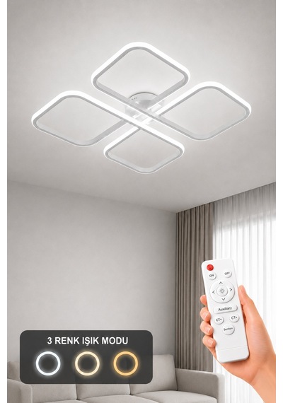 Nuvo Led Plafonyer Avize 3 Renk Kumandalı Beyaz