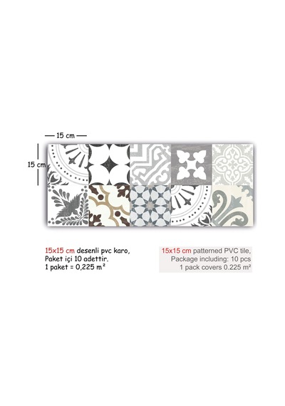 Tink Kendinden Yapışkanlı İngiliz Desenli Pvc Karo Kaplama 15x15 Cm 10'lu Paket