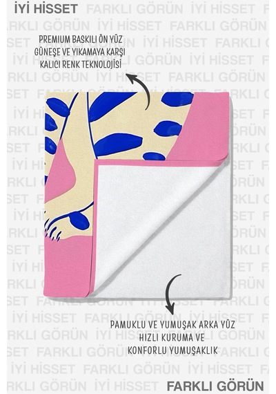 Kaplan Figürlü Modern Plaj Havlusu - Pembe Mavi Tropikal Sanatsal Hızlı Kuruyan Mikrofiber Havlu Keten Tozu
