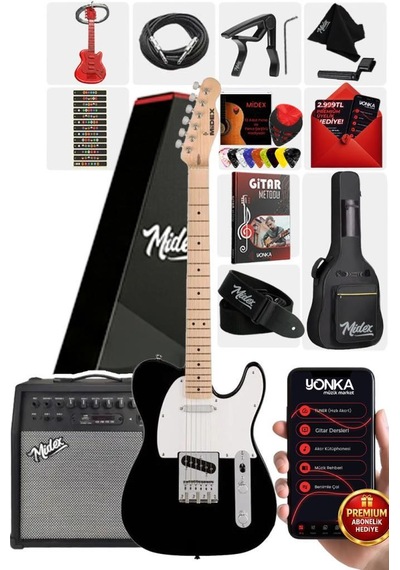 Midex Tlx-50wb-50amp Tele Kasa Maple Klavye 2 Single-coil 50w Amfili Elektro Gitar