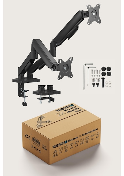 Çiftli Monitör Kolu Vesa Uyumlu Hareket Ayarlanabilir Monitör Standı 17-32" 9+9 Kg Kapasite Tutucu
