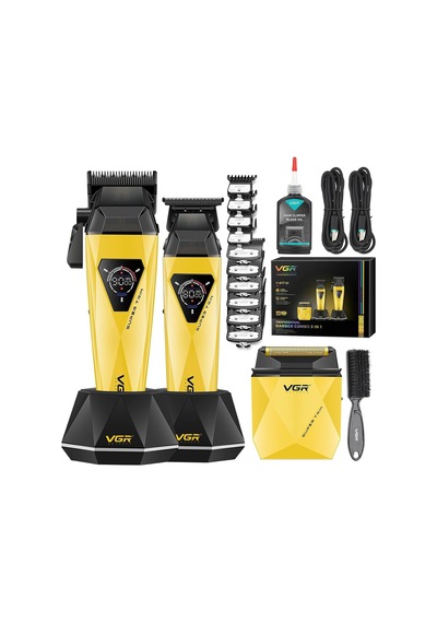 Tıraş Makinesi Seti V-877 S3 - Profesyonel 3'lü 9000 Rpm Dlc Bıçak - Sarı
