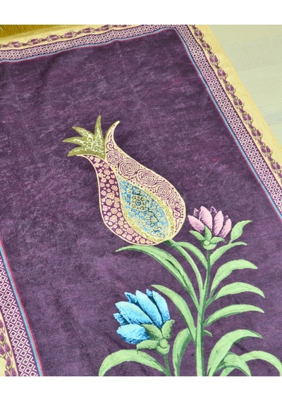Pratik Ve Taşınabilir İpek Dokulu Çantalı Seccade Lale Desenli Mor- Fermuarlı Mor