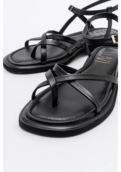 Luvishoes Antas Siyah Hakiki Deri Kadın Sandalet Siyah