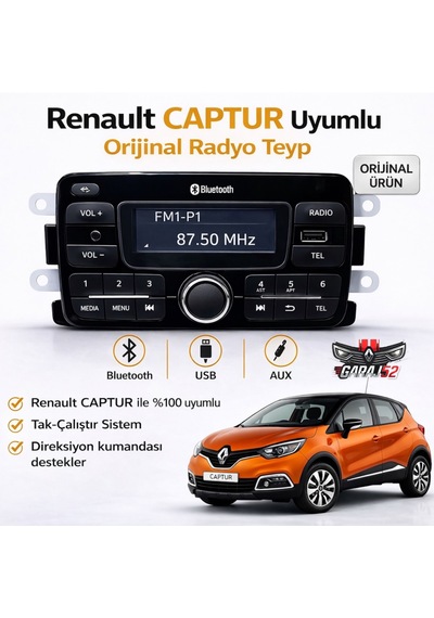 Renault Captur Uyumlu  Radyo Teyp Cd Siz Yeni Versiyon Beyaz Ekranlı 280218771r