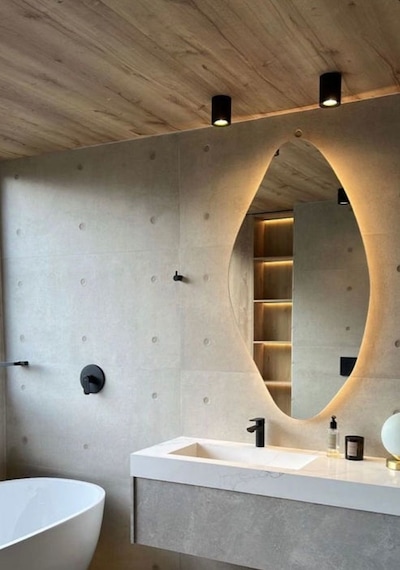 35x70 Cm Modern Oval Led Banyo Aynası Dim Edilebilir Dokunmatik, 3000k Günışığı Sarı