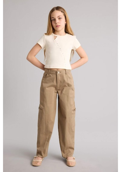 Defacto Baggy Fıt Gabardin Pantolon Kız Çocuk H1949a826smkh436 Haki-kh436