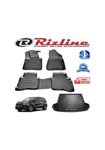 Kia Sportage Rizline 3d Paspas + Rizline 3d Bagaj Havuzu 2016-2020 İle Uyumlu Arası Siyah Set Genel