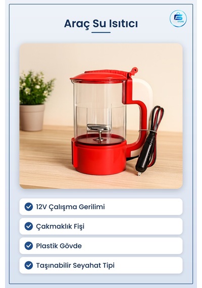 Araç Su Isıtıcı Kettle 12v Oto Çakmaklık Fişli Plastik Taşınabili
