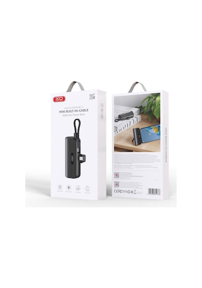 20w Pd Hızlı Şarjlı Dahili Type-c Kablolu Ve Standlı Mini Powerbank 5000 Mah Taşınabilir Şarj Cihazı Beyaz