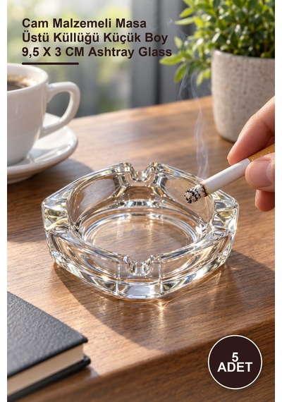 5 Adet Cam Küllük Cam Malzemeli Masa Üstü Küllüğü Küçük Boy 9,5 X 3 Cm Ashtray Glass