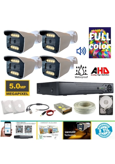 Arna 4 Kameralı 5 Mp 8 Warm Ledli Waterproof Ahd Güvenlik Seti 250 Gb Hdd Dahil- St-25058