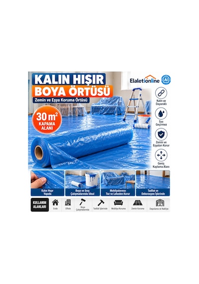Kalın Hışır Boya Örtüsü 30 M² Mavi Dayanıklı Naylon Zemin, Mobilya Ve Eşya Koruma Örtüsü - 937190245