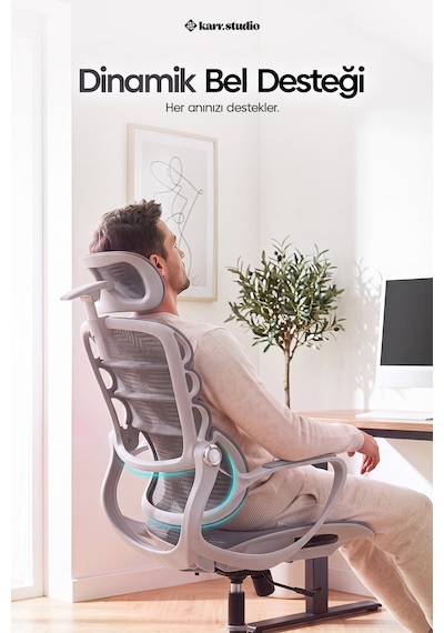 Rosso Ergonomik Çalışma Koltuğu - Sabit Kolçak - Gri