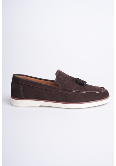Fame Step Hakiki Deri Erkek Loafer Ayakkabı Süet Günlük Rahat Casual Mokasen Püsküllü Siena Kahverengi