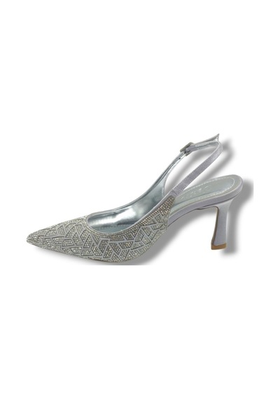 Desire 5011-26 Taşlı Mozaik Desenli İnce Topuk Kadın Stiletto 8,5cm GÜMÜŞ