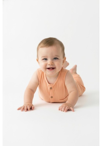 Miababy Müslin Kısa Atlet Tulum Bej