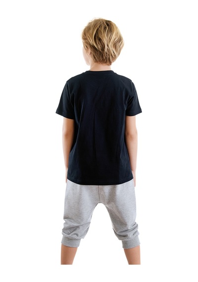 Denokids Catch Wave Shark Lacivert Erkek Çocuk Yazlık T-shirt Kapri Şort Takım
