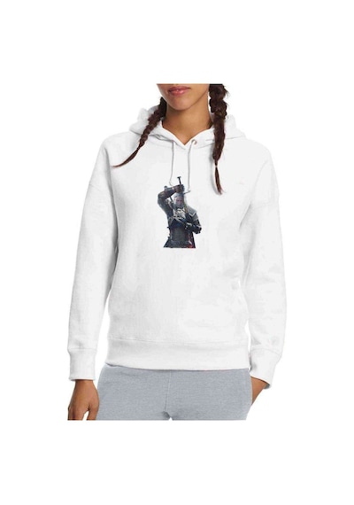 The Witcher Phone Baskılı Beyaz Kadın Kapşonlu Sweatshirt