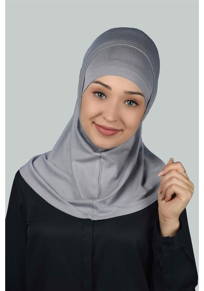 Altobeh İkili Set Pratik Eşarp Hazır Türban ve Hijab Tesettür Bonesi - Gri