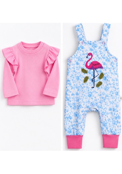 Babyhola Kız Bebek Çocuk Flamingo Salopet Badi Takım 23388 Turuncu